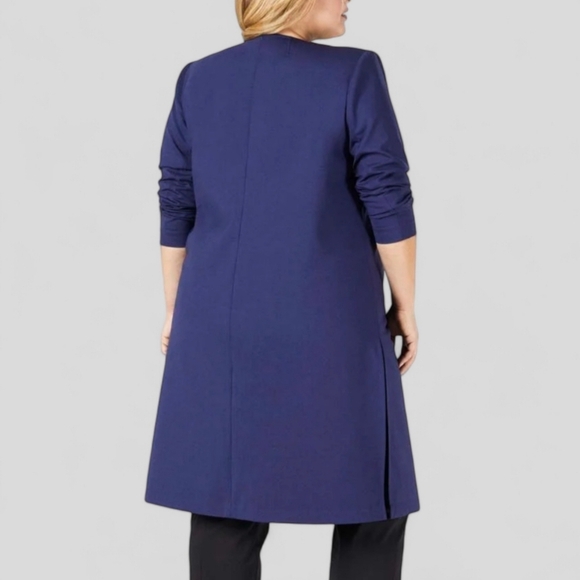 PARI PASSU Minimalist Wool Navy Lightweight Coat Trench Blazer Hourglass 16 - Picture 3 of 11